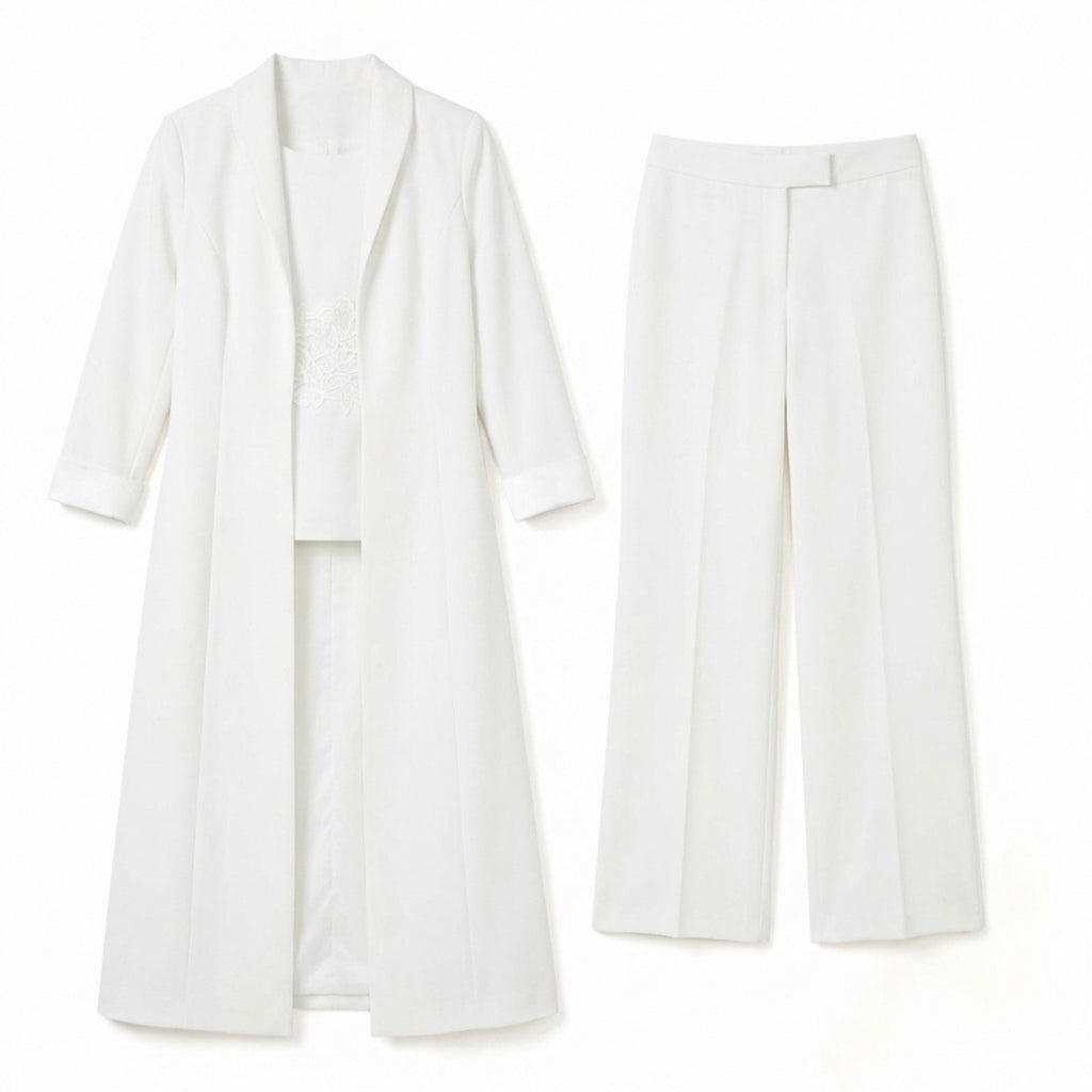 Women’s Three Piece Pantsuit – Longline Open Front Set