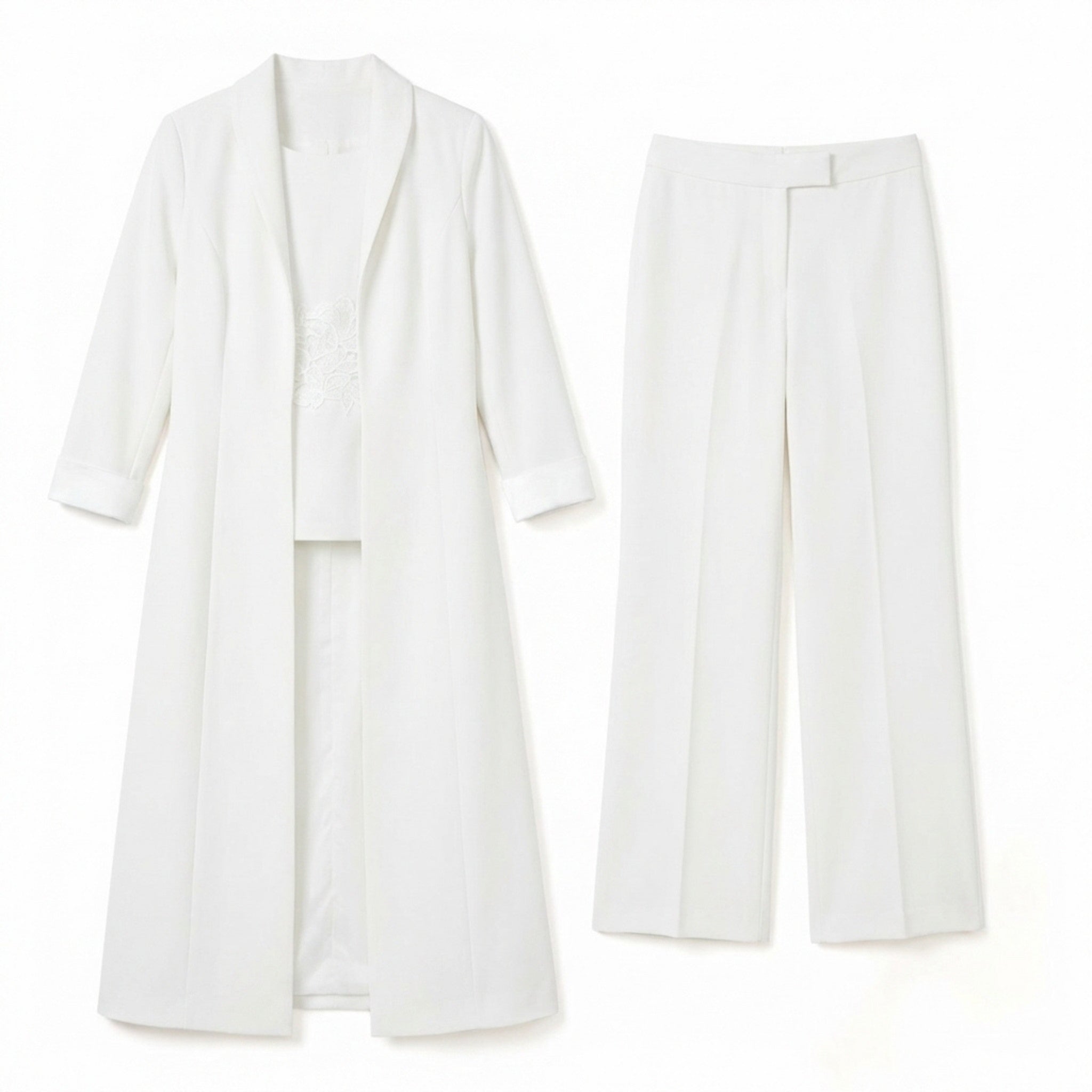 Women’s Three Piece Pantsuit – Longline Open Front Set