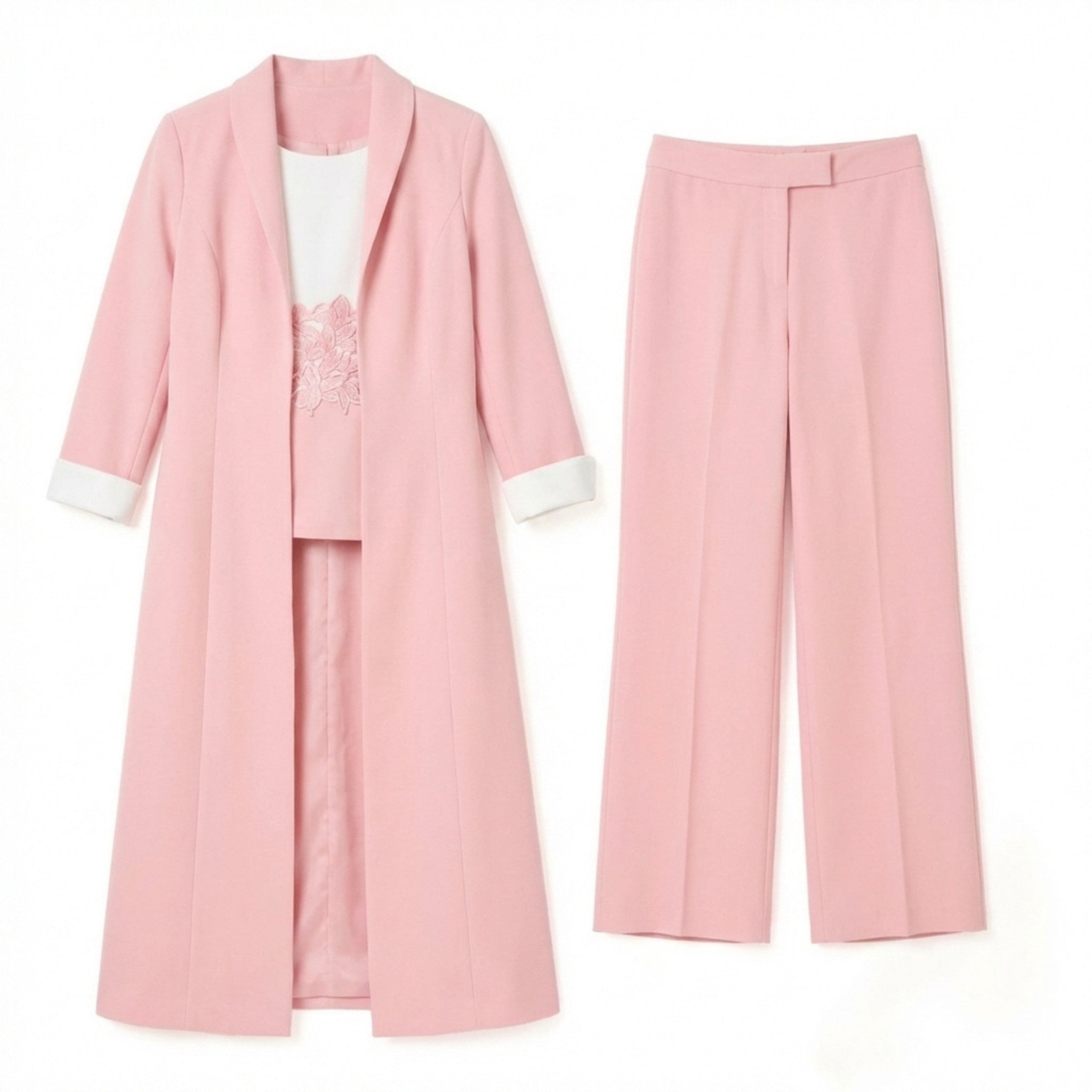 Women’s Three Piece Pantsuit – Longline Open Front Set