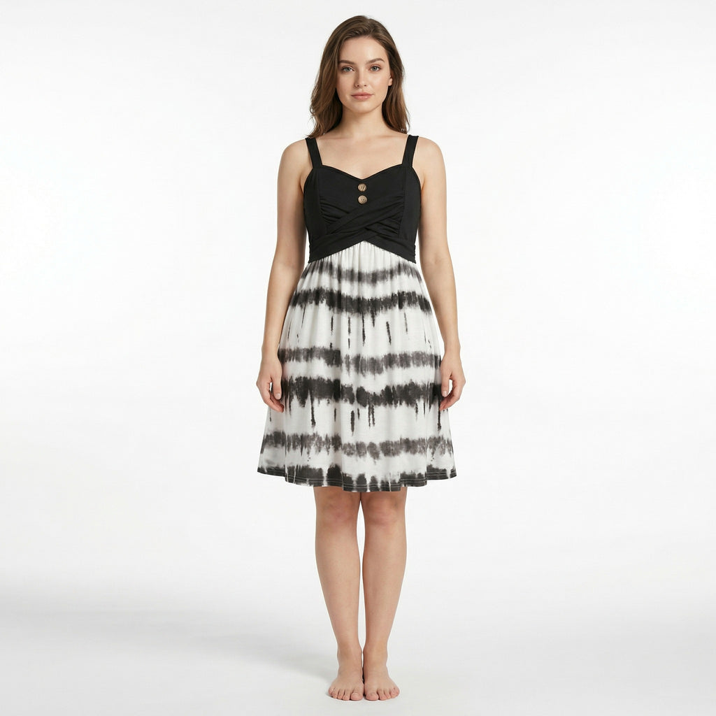 Women’s Tie Dye A-Line Dress – Sleeveless V Neck