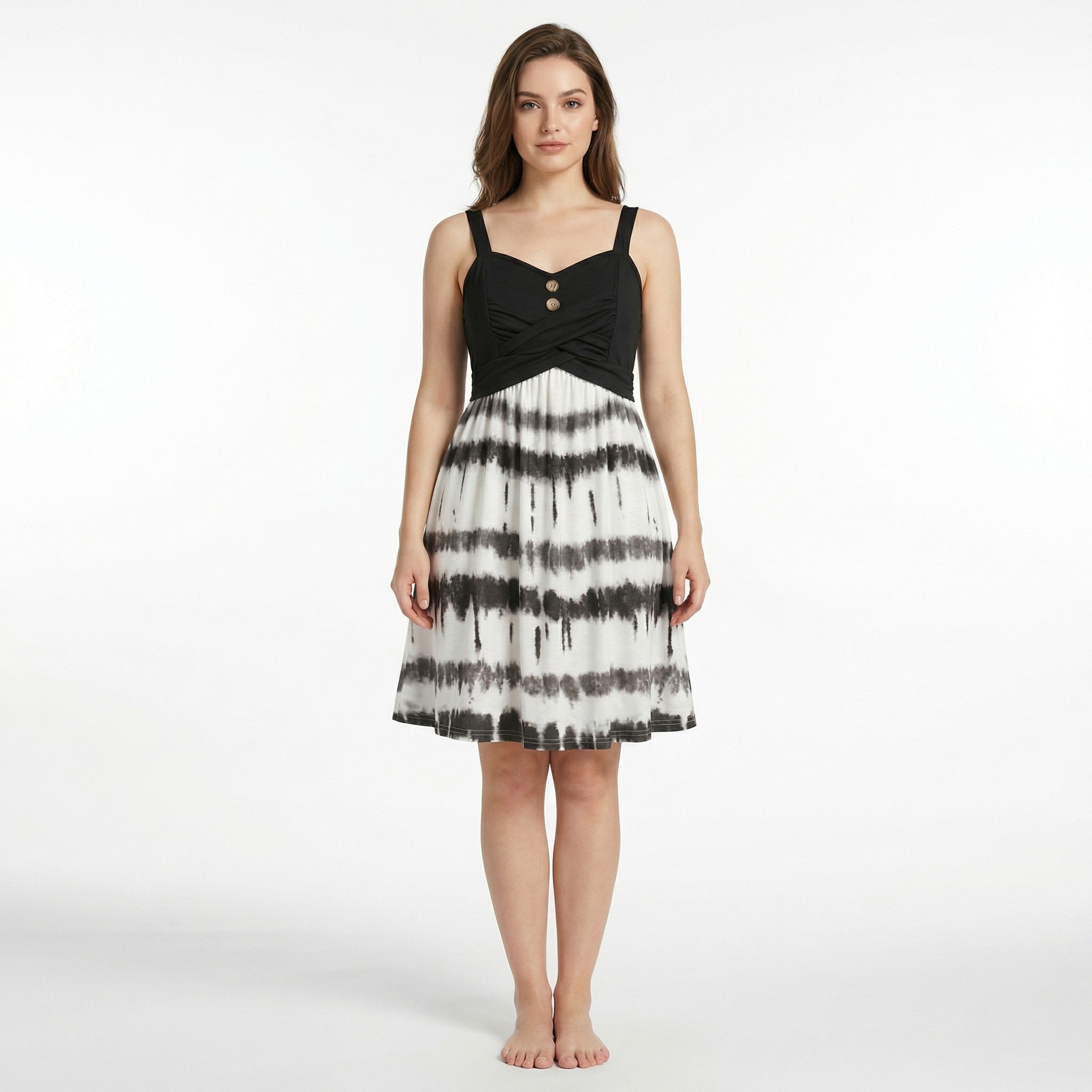 Women’s Tie Dye A-Line Dress – Sleeveless V Neck