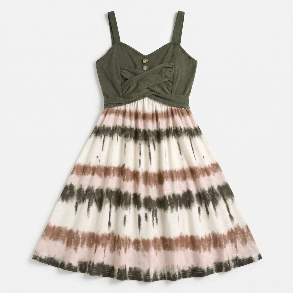 Women’s Tie Dye A-Line Dress – Sleeveless V Neck