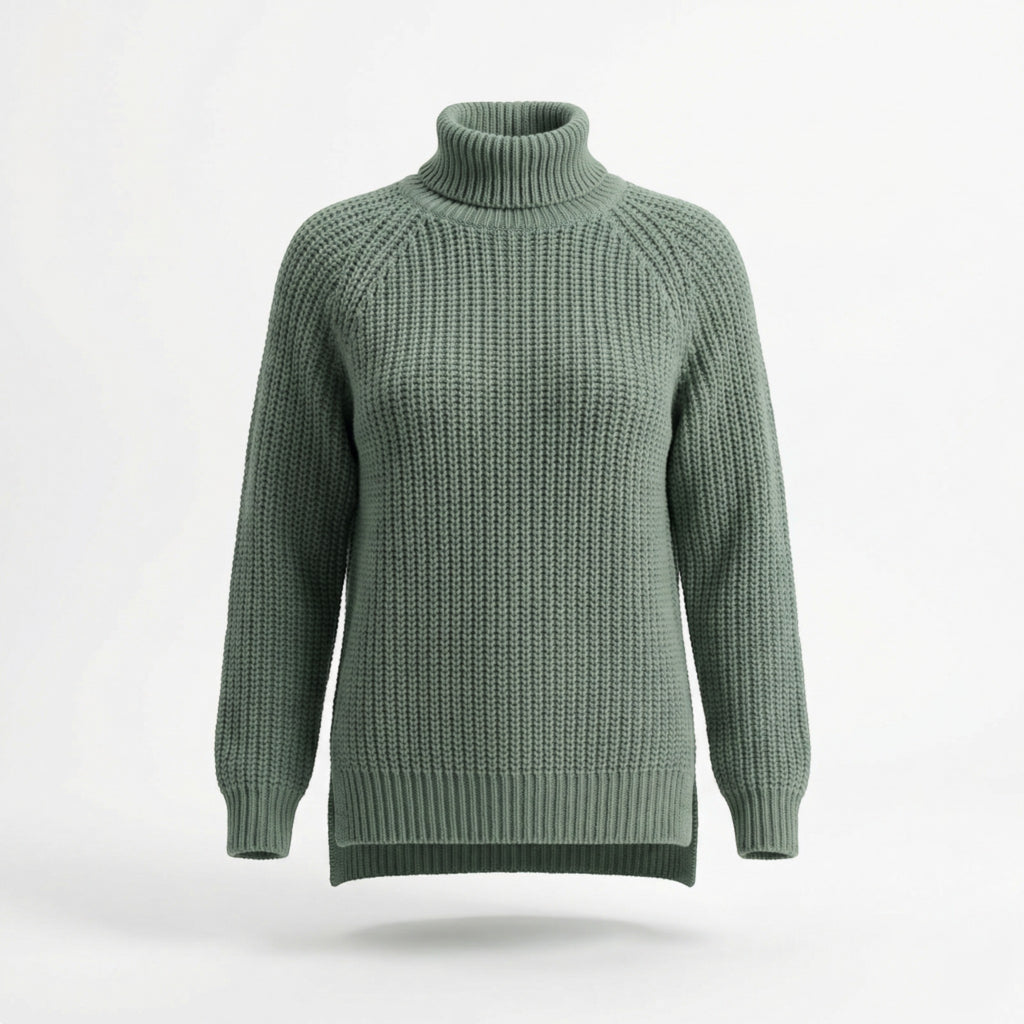 Women’s Turtleneck Casual Sweater – Relaxed Ribbed Knit