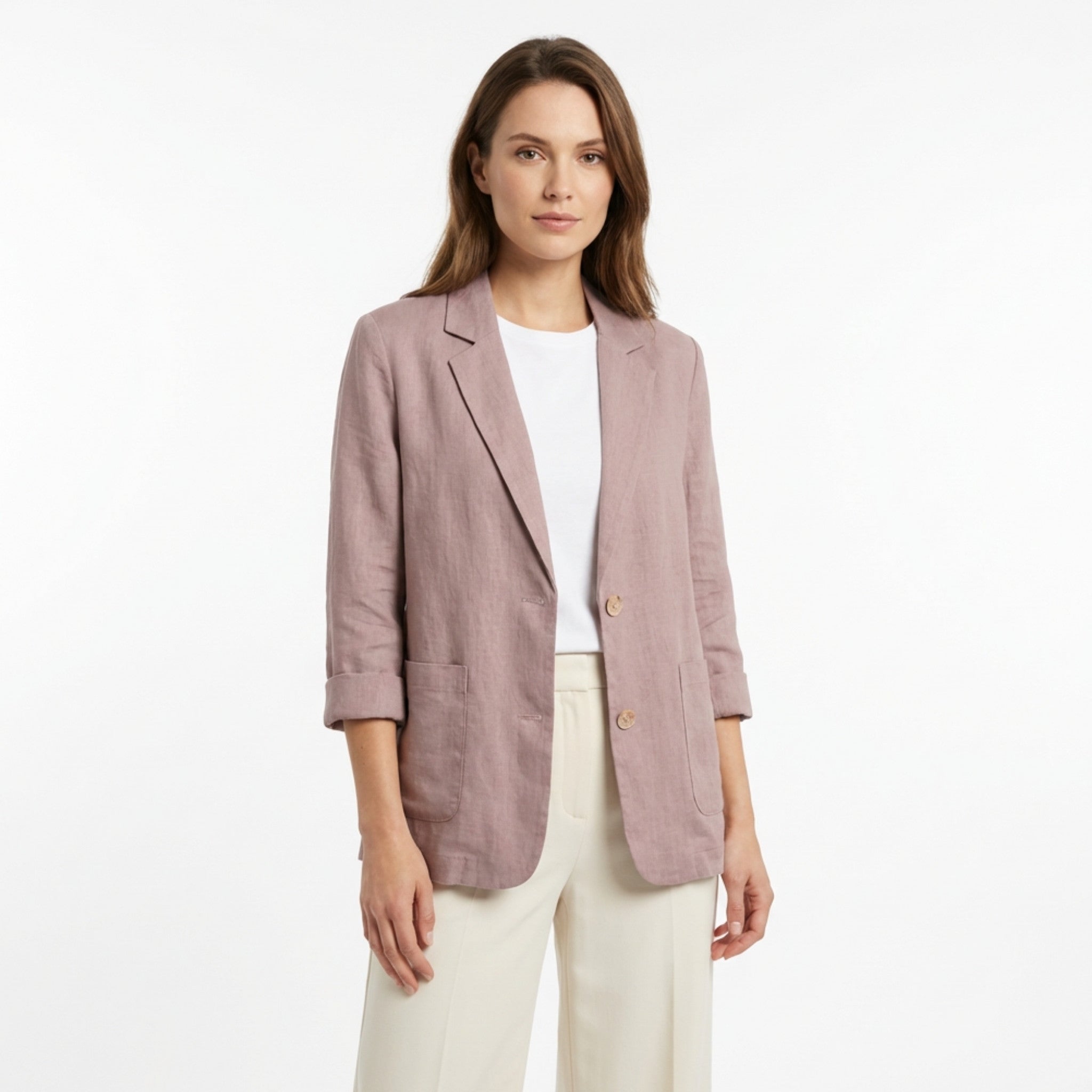 Women’s Two-Button Blazer – Regular Length Solid Color Design