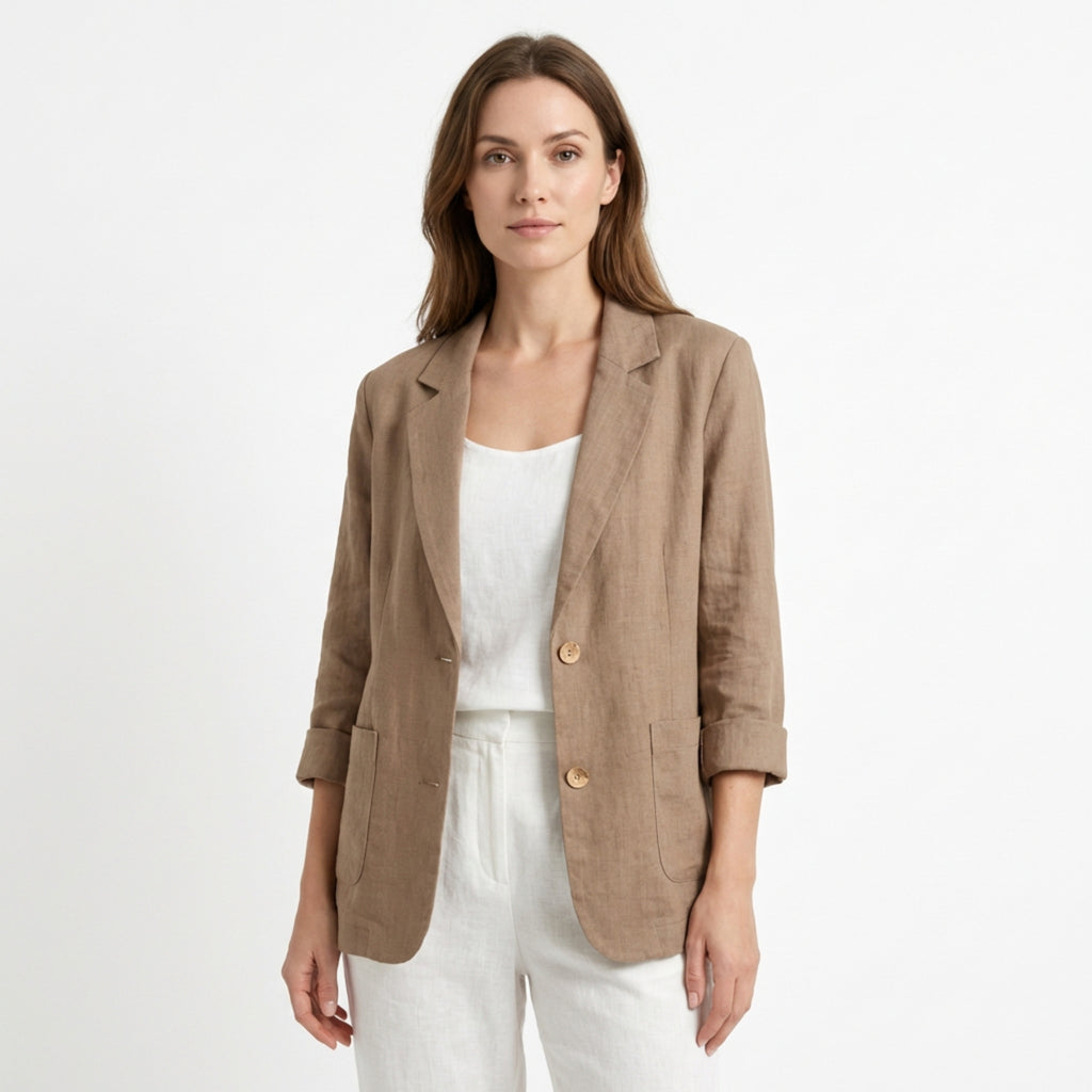 Women’s Two-Button Blazer – Regular Length Solid Color Design