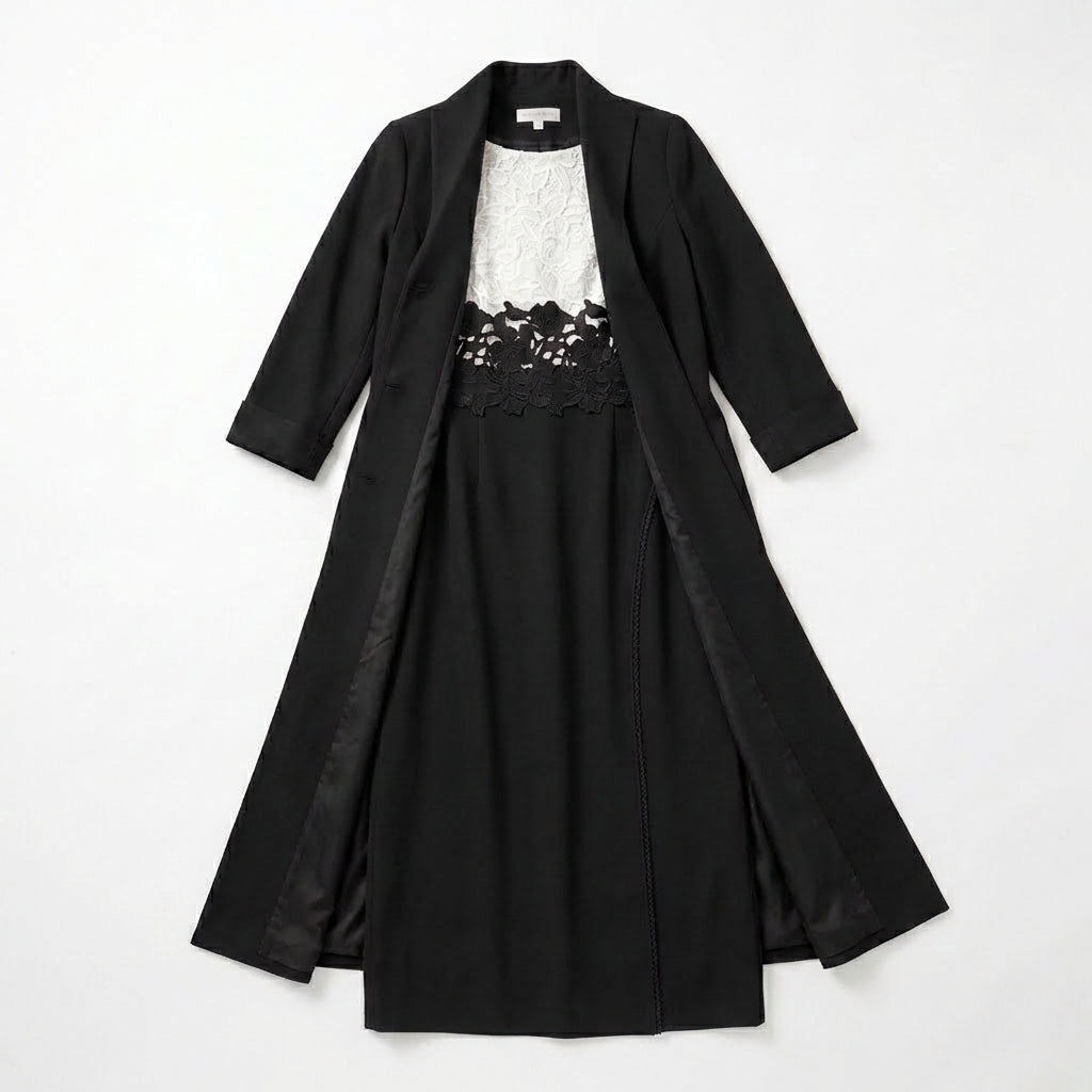 Women’s Two Piece Dress Set – Longline Jacket Lace Panel