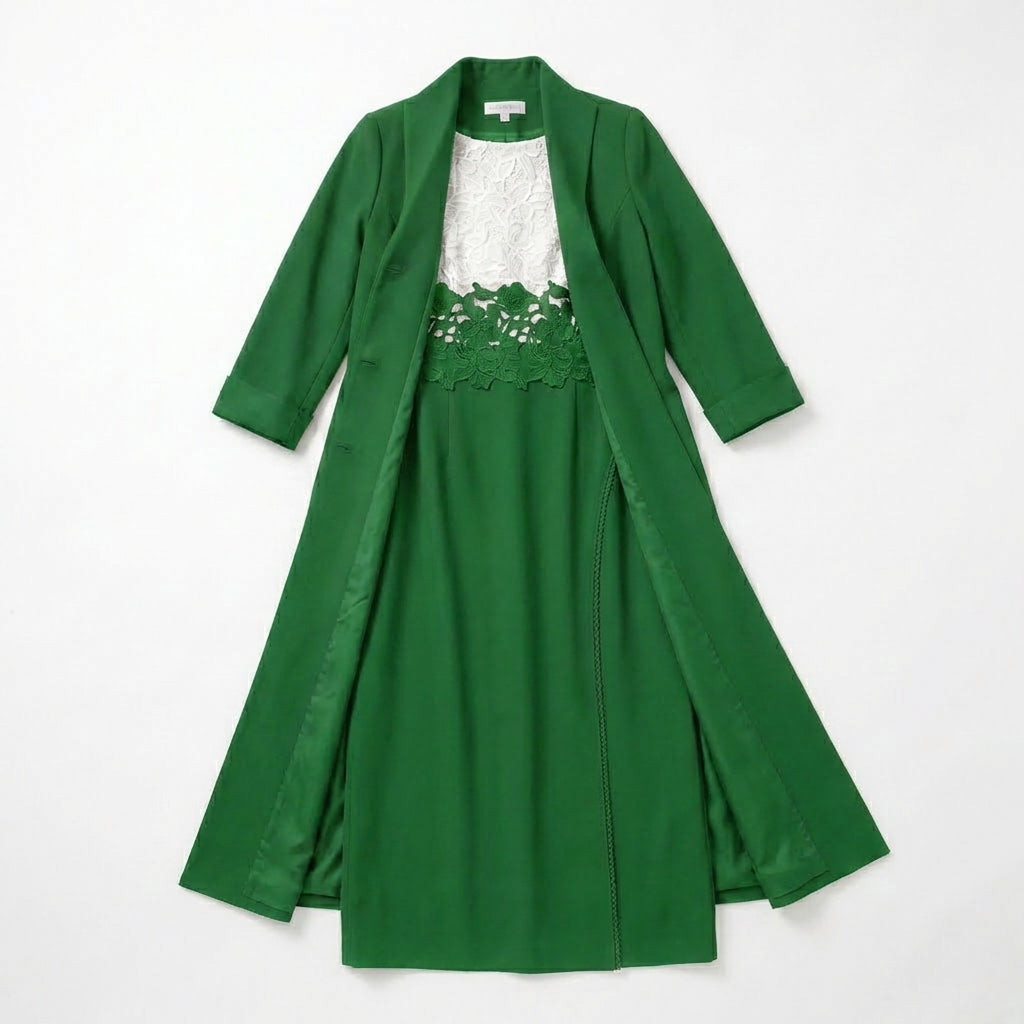 Women’s Two Piece Dress Set – Longline Jacket Lace Panel