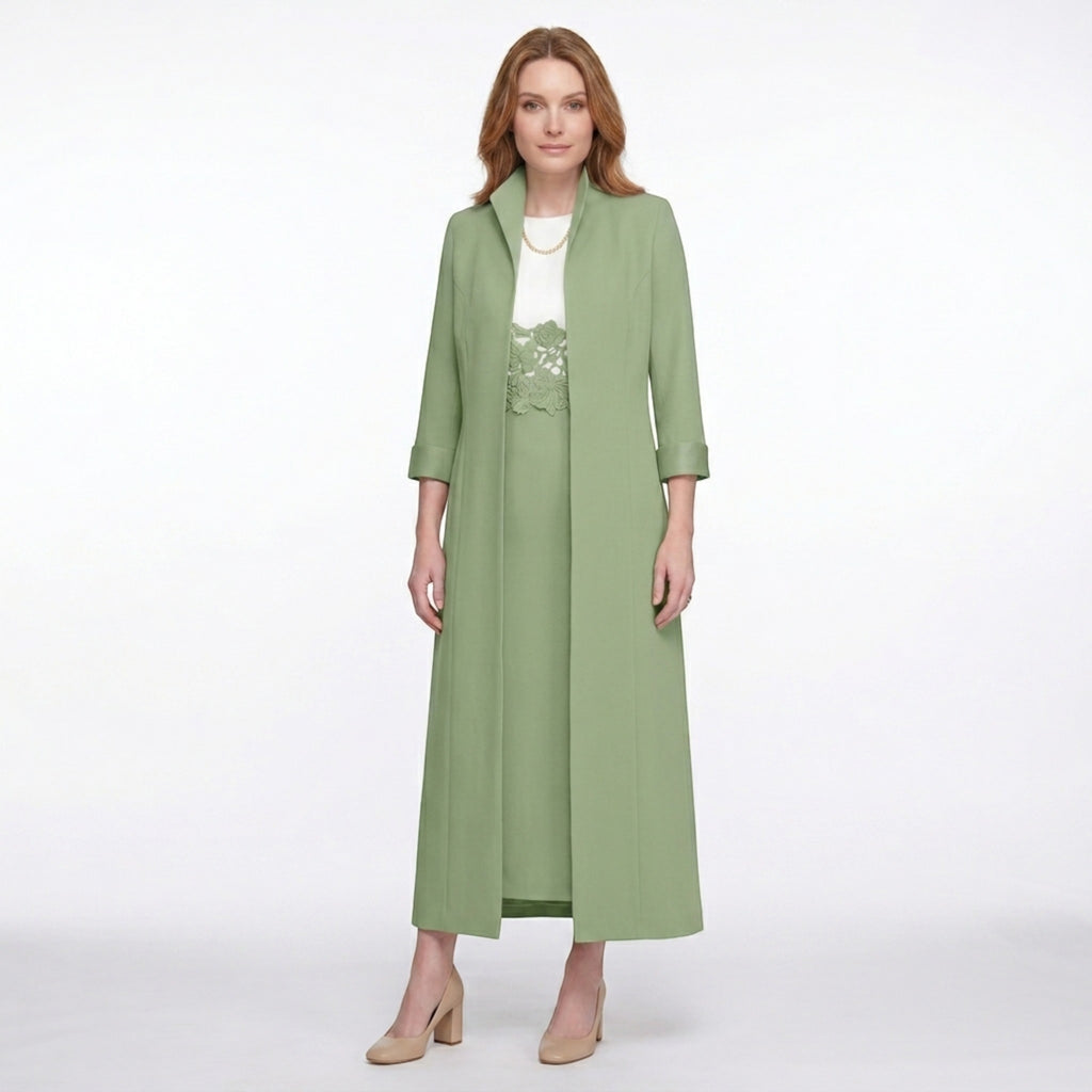 Women’s Two Piece Dress Set – Longline Jacket Lace Panel