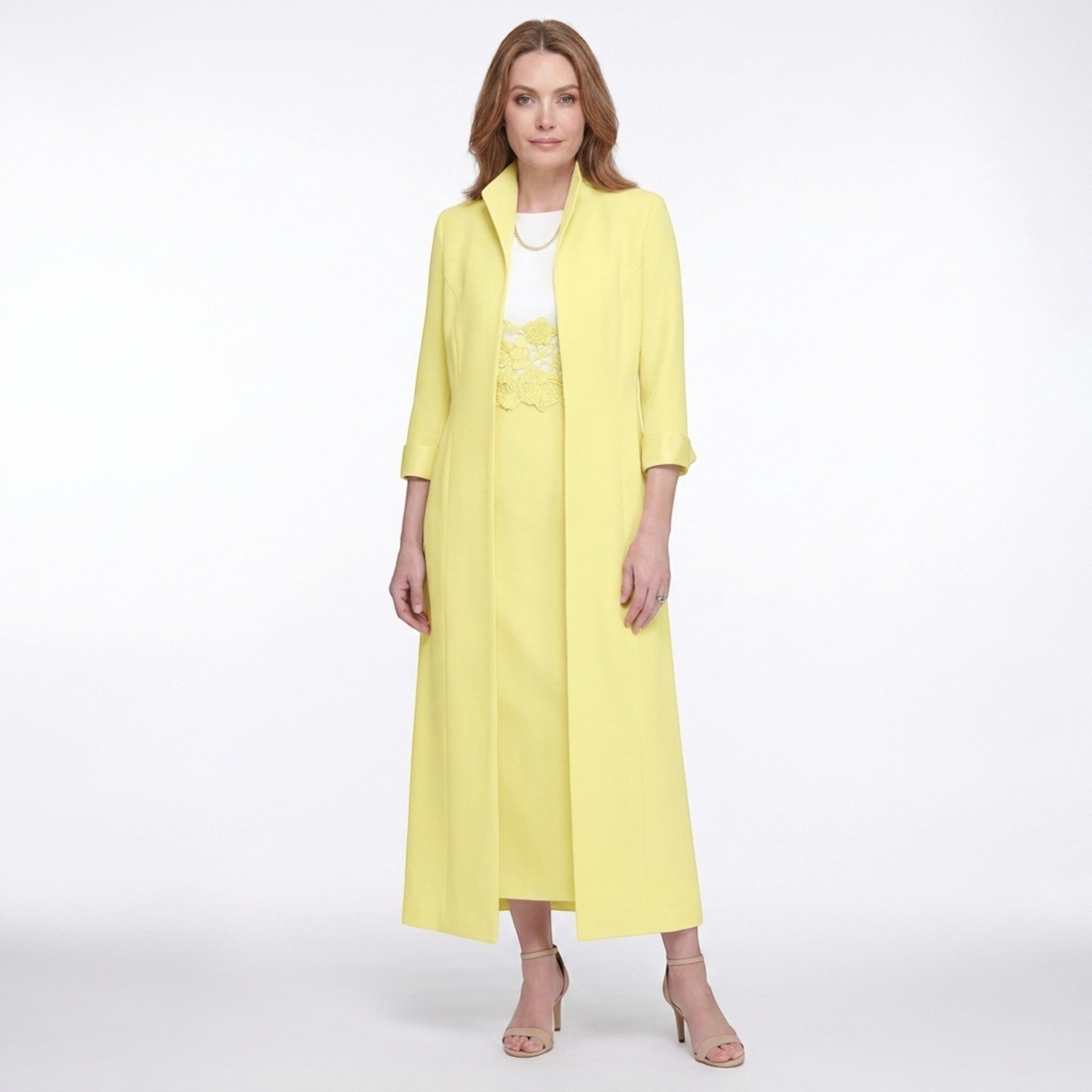 Women’s Two Piece Dress Set – Longline Jacket Lace Panel