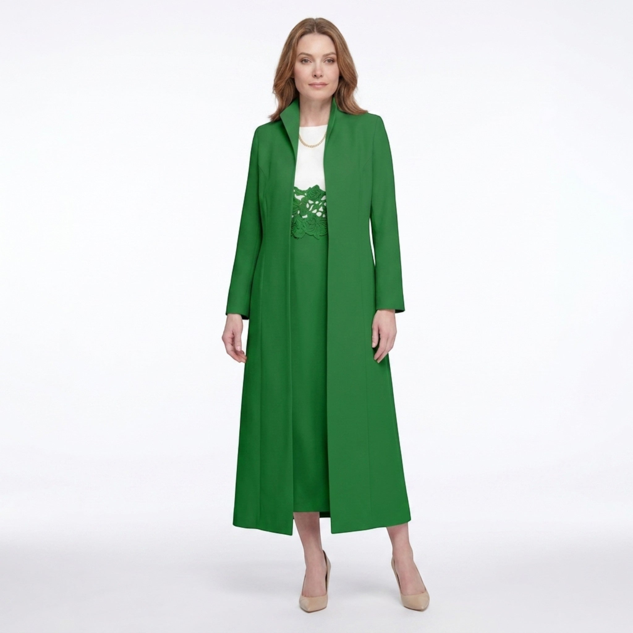 Women’s Two Piece Dress Set – Longline Jacket Lace Panel