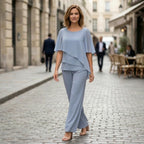 Women’s Two Piece Set – Overlay Top Straight Leg