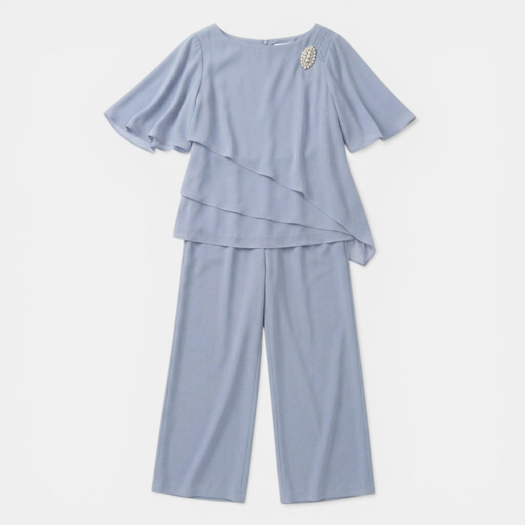 Women’s Two Piece Set – Overlay Top Straight Leg