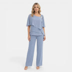 Women’s Two Piece Set – Overlay Top Straight Leg