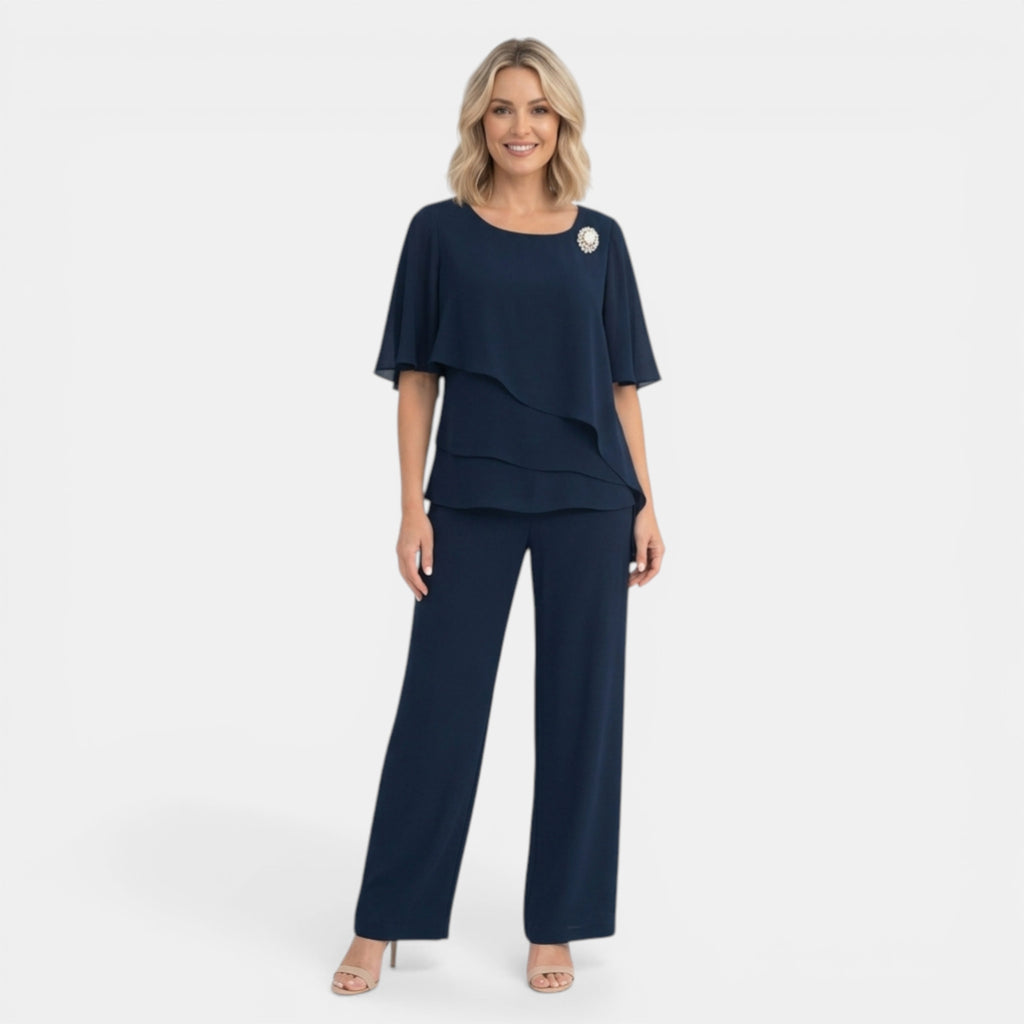 Women’s Two Piece Set – Overlay Top Straight Leg