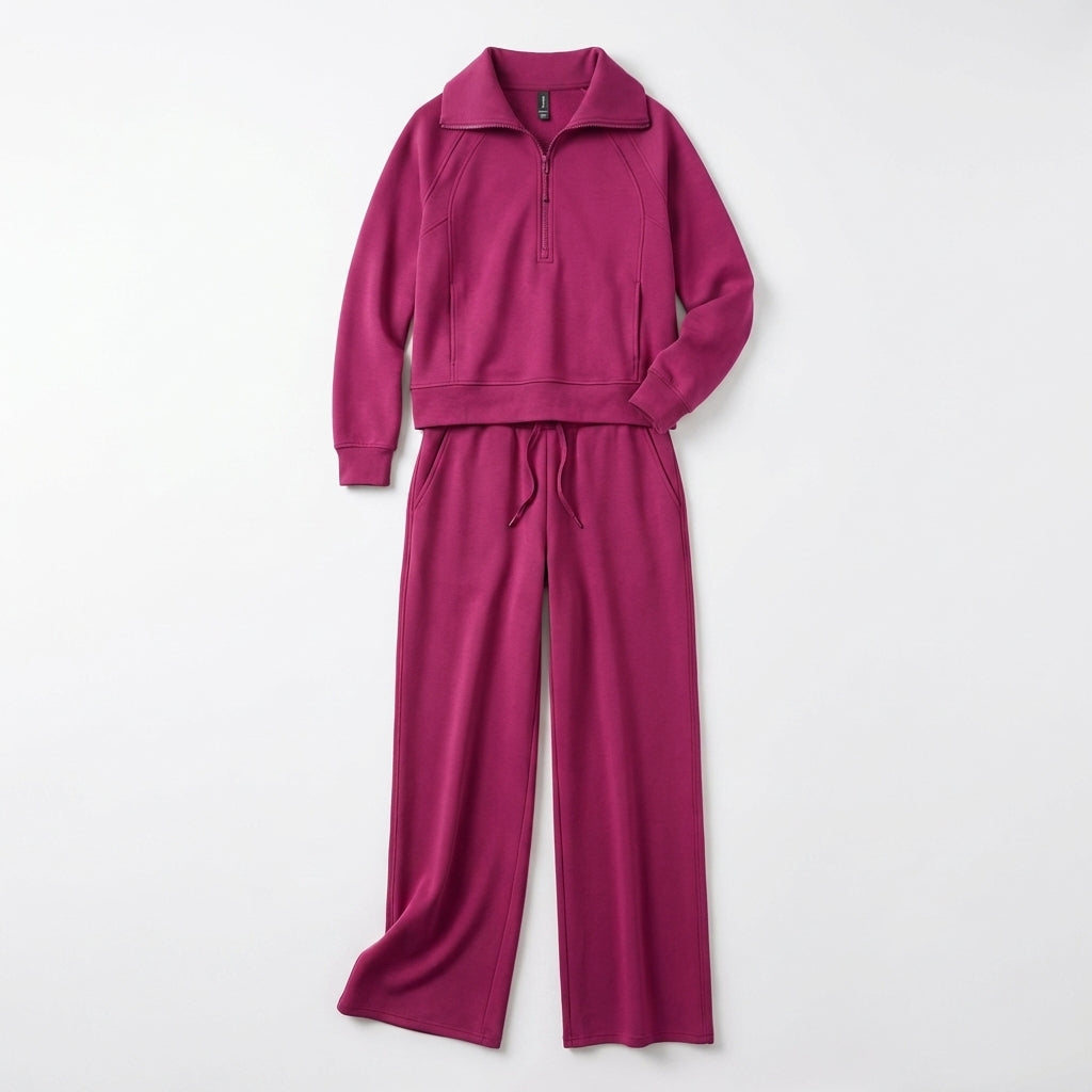 Women’s Two Piece Set – Zip Neck Top Trousers