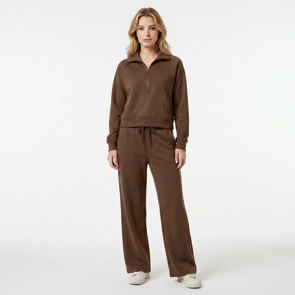 Women’s Two Piece Set – Zip Neck Top Trousers