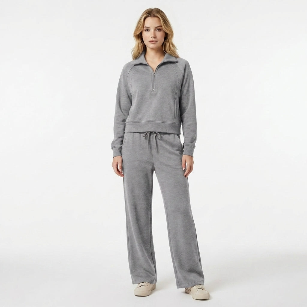 Women’s Two Piece Set – Zip Neck Top Trousers
