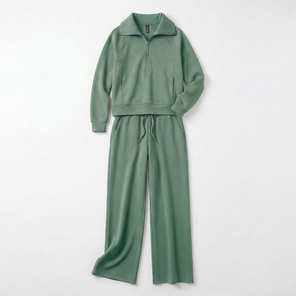 Women’s Two Piece Set – Zip Neck Top Trousers
