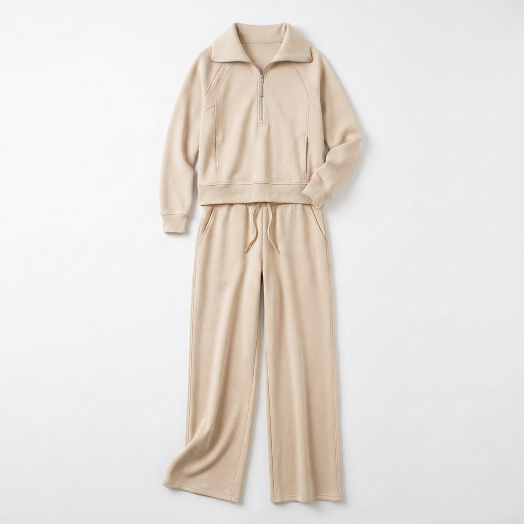 Women’s Two Piece Set – Zip Neck Top Trousers