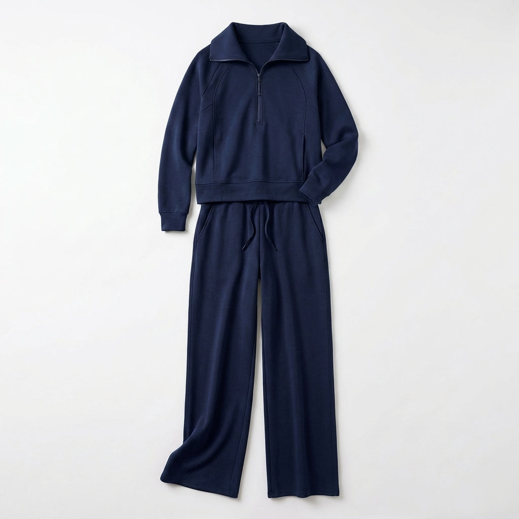 Women’s Two Piece Set – Zip Neck Top Trousers