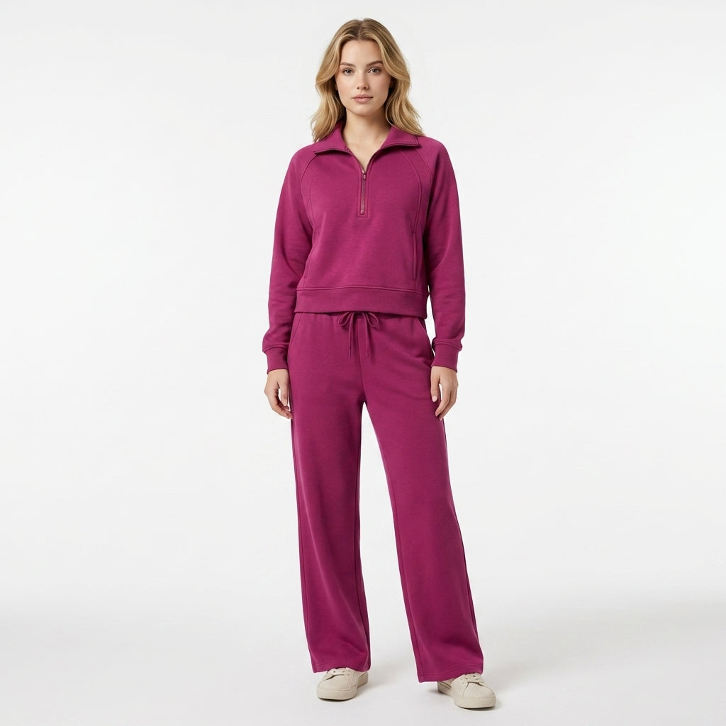 Women’s Two Piece Set – Zip Neck Top Trousers