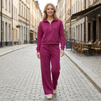 Women’s Two Piece Set – Zip Neck Top Trousers