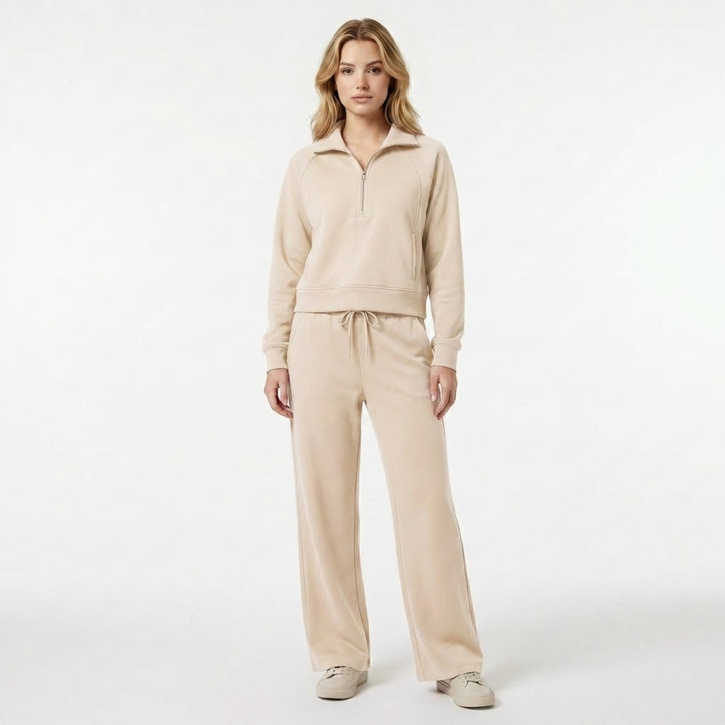 Women’s Two Piece Set – Zip Neck Top Trousers