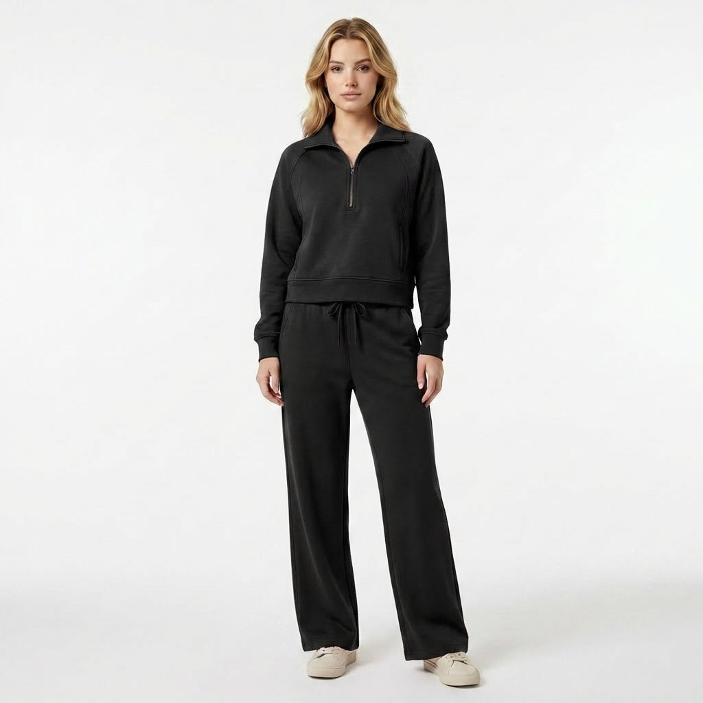 Women’s Two Piece Set – Zip Neck Top Trousers