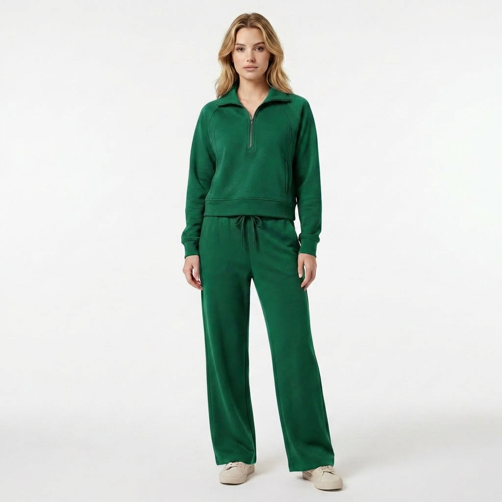 Women’s Two Piece Set – Zip Neck Top Trousers