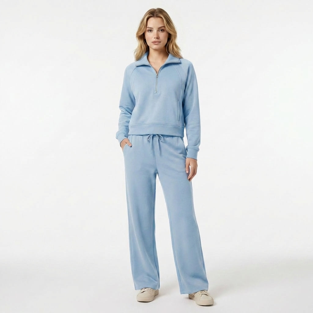 Women’s Two Piece Set – Zip Neck Top Trousers