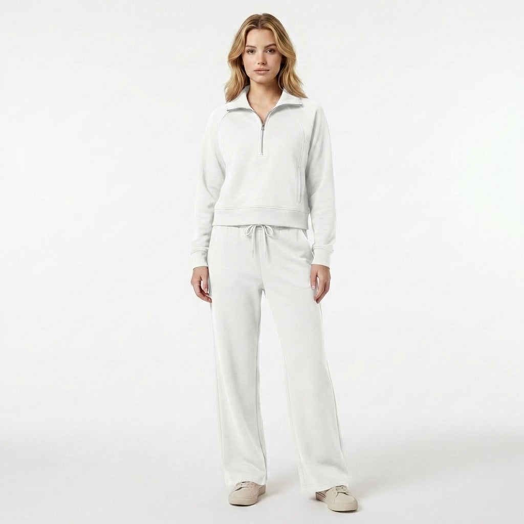 Women’s Two Piece Set – Zip Neck Top Trousers