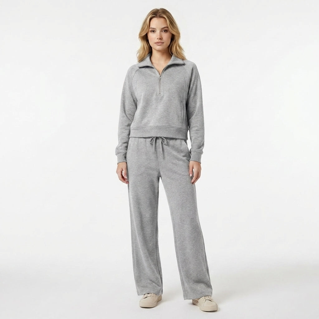 Women’s Two Piece Set – Zip Neck Top Trousers
