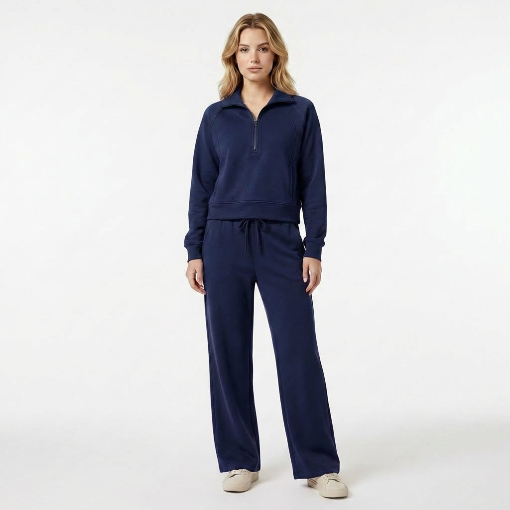 Women’s Two Piece Set – Zip Neck Top Trousers