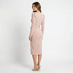 Women’s V Neck Bodycon Dress – Long Sleeve Tie Waist