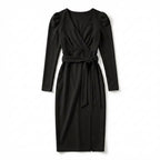 Women’s V Neck Bodycon Dress – Long Sleeve Tie Waist