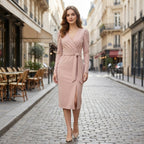 Women’s V Neck Bodycon Dress – Long Sleeve Tie Waist