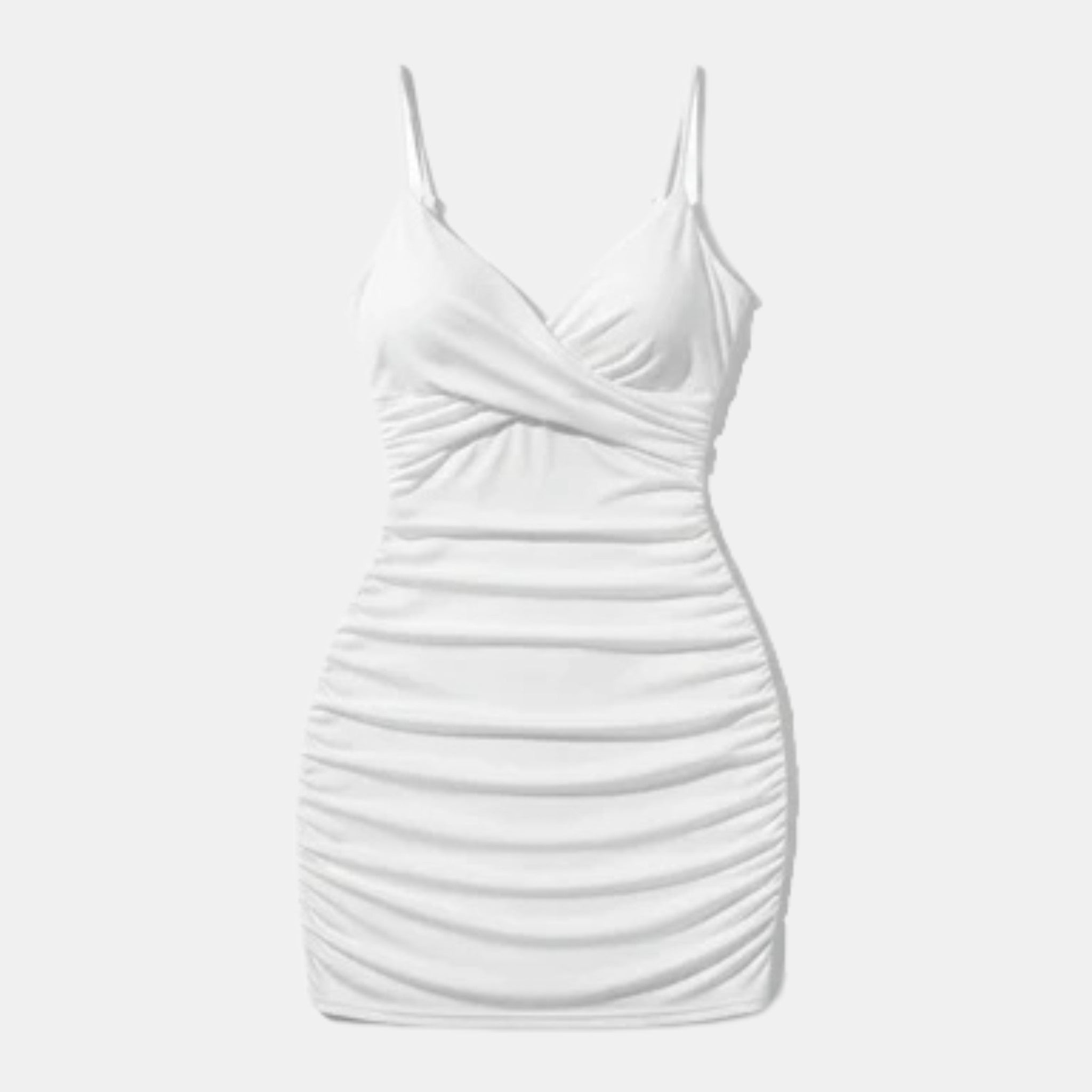 Women’s V-Neck Bodycon Mini Dress – Ruched Camisole Style