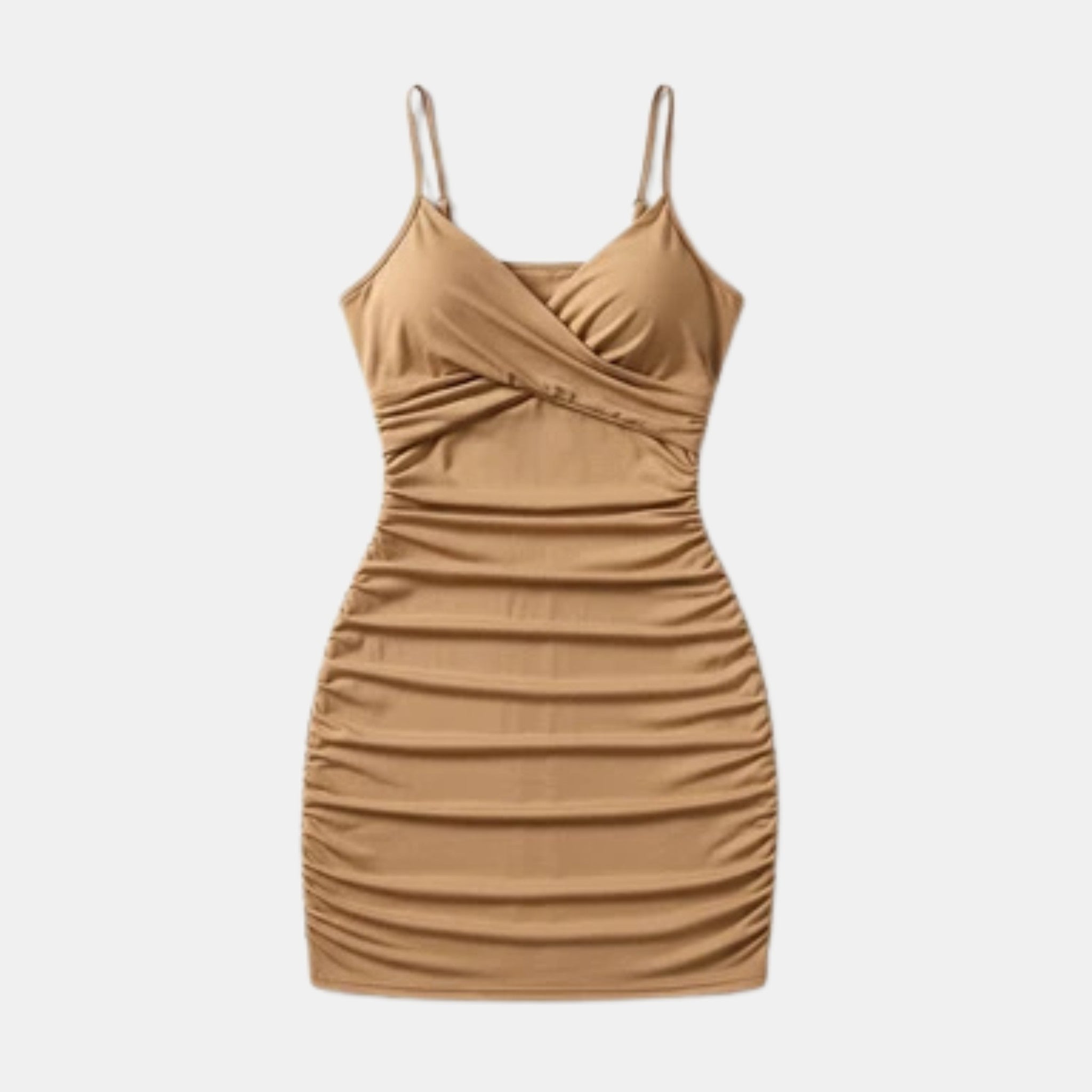 Women’s V-Neck Bodycon Mini Dress – Ruched Camisole Style