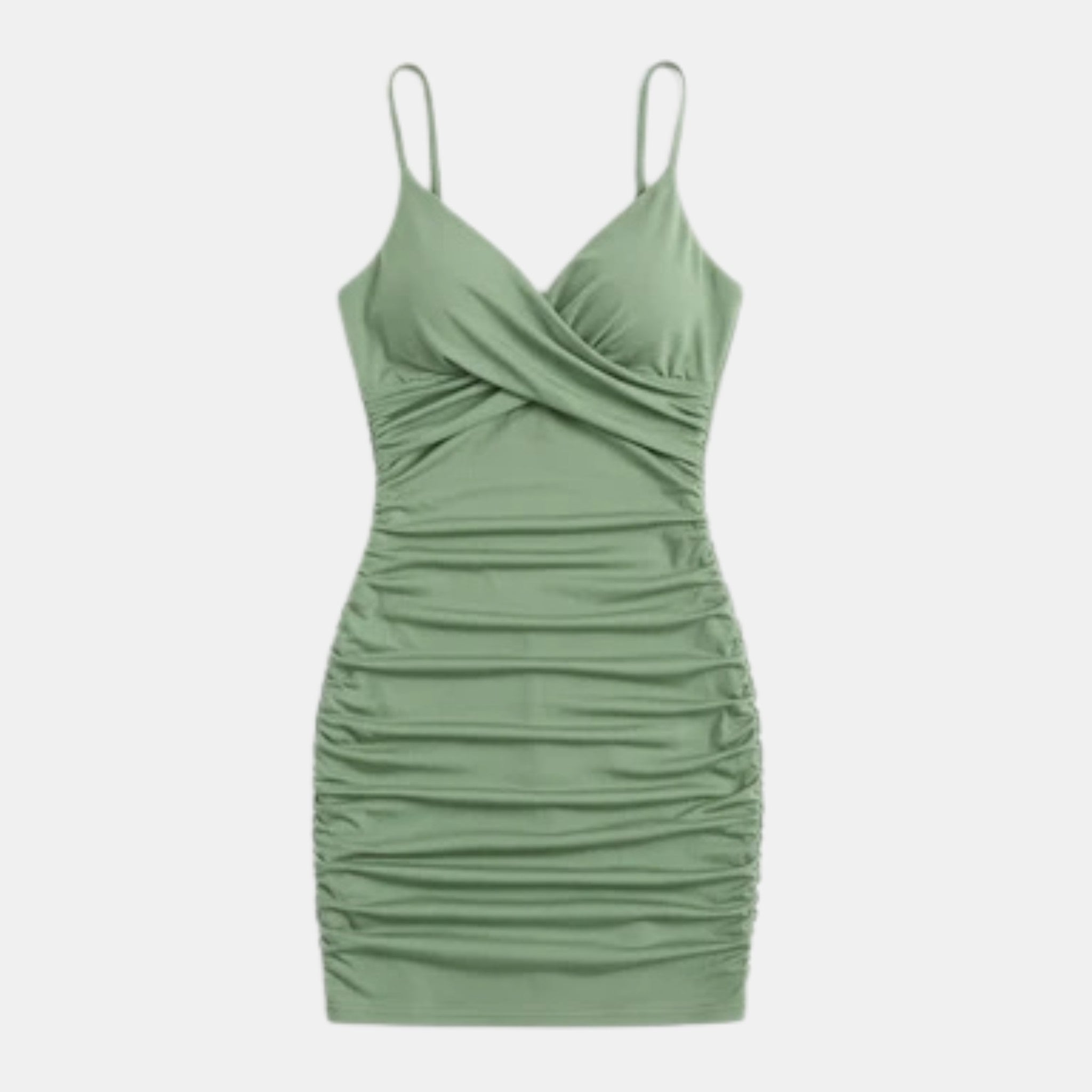 Women’s V-Neck Bodycon Mini Dress – Ruched Camisole Style