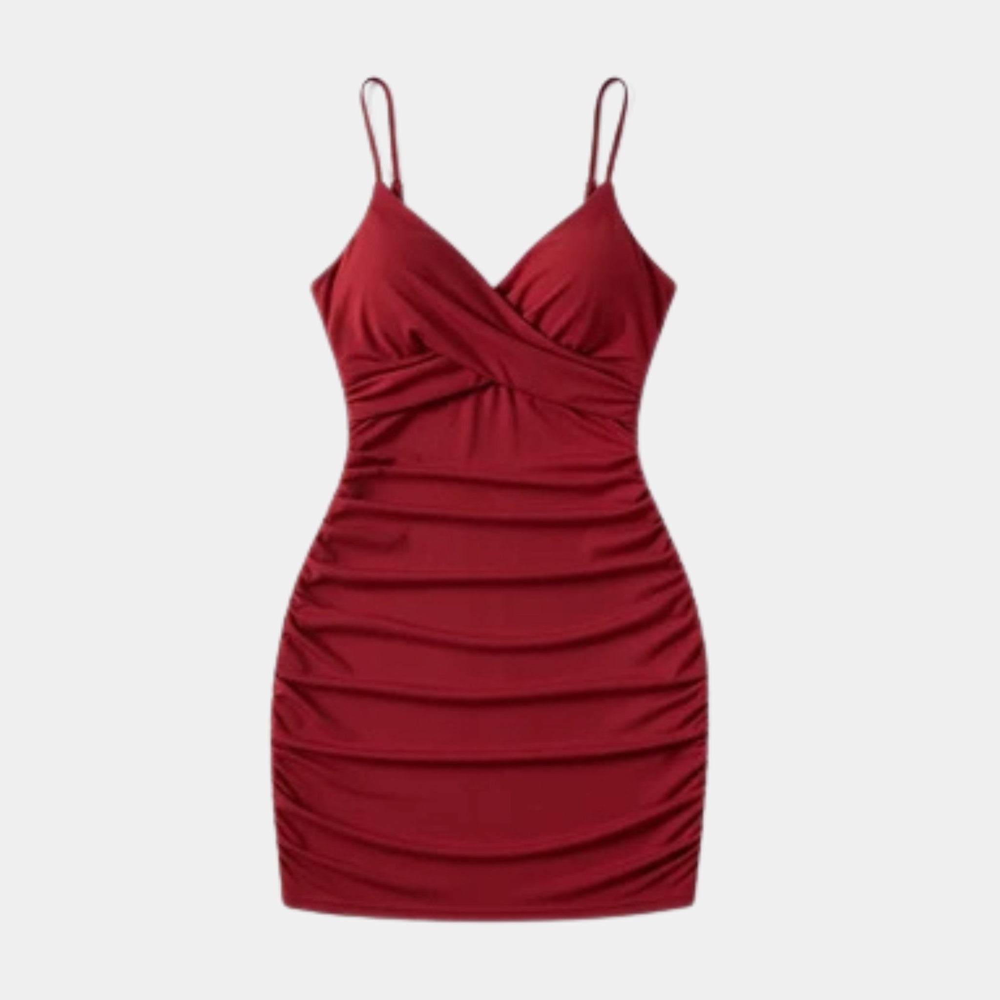 Women’s V-Neck Bodycon Mini Dress – Ruched Camisole Style