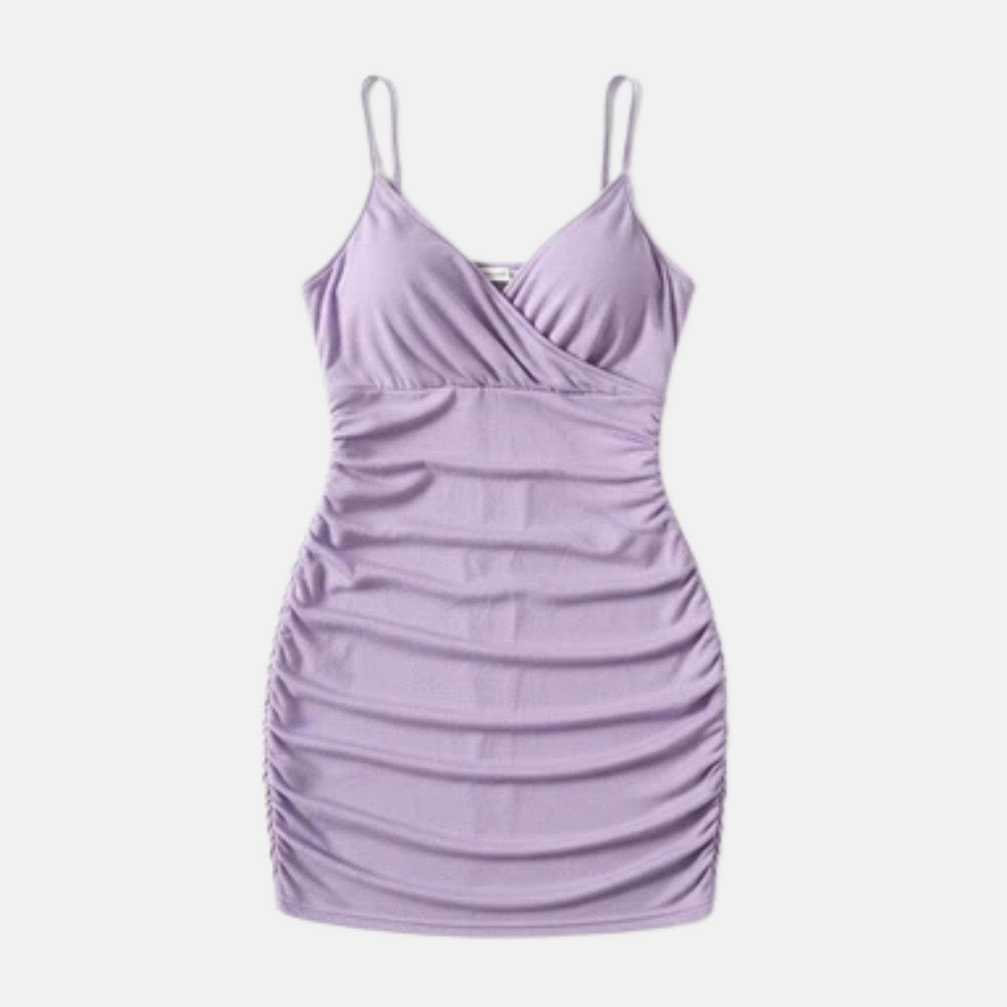 Women’s V-Neck Bodycon Mini Dress – Ruched Camisole Style