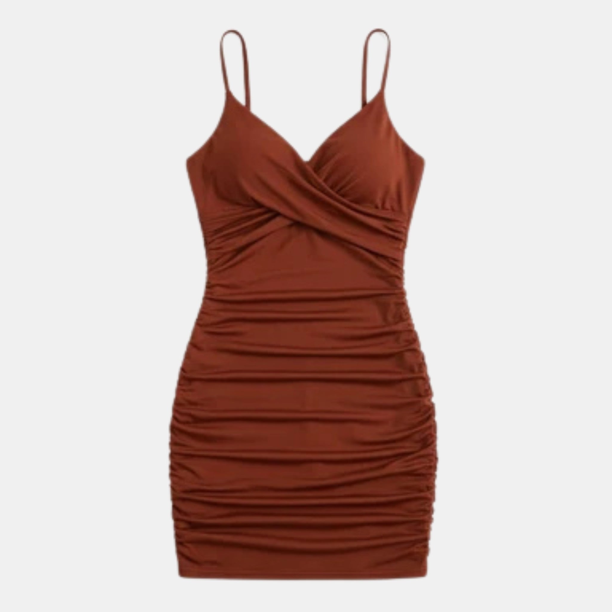Women’s V-Neck Bodycon Mini Dress – Ruched Camisole Style