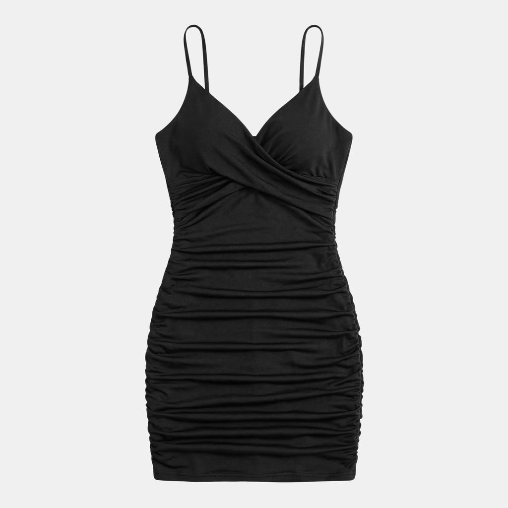 Women’s V-Neck Bodycon Mini Dress – Ruched Camisole Style