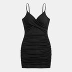 Women’s V-Neck Bodycon Mini Dress – Ruched Camisole Style