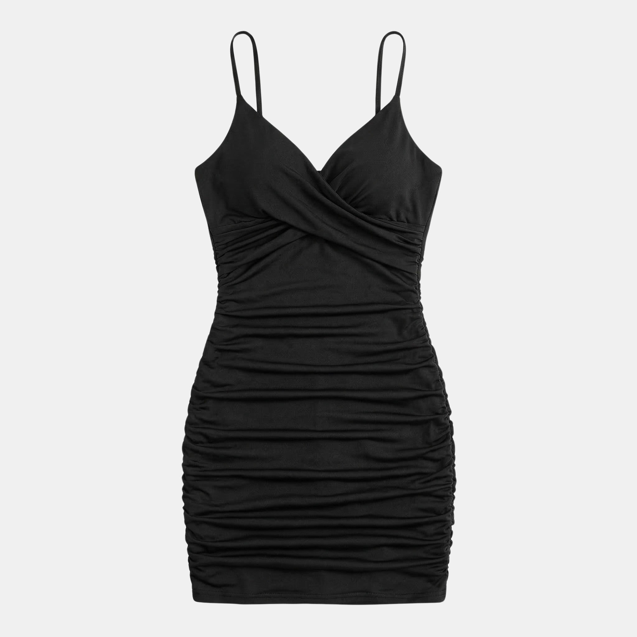 Women’s V-Neck Bodycon Mini Dress – Ruched Camisole Style