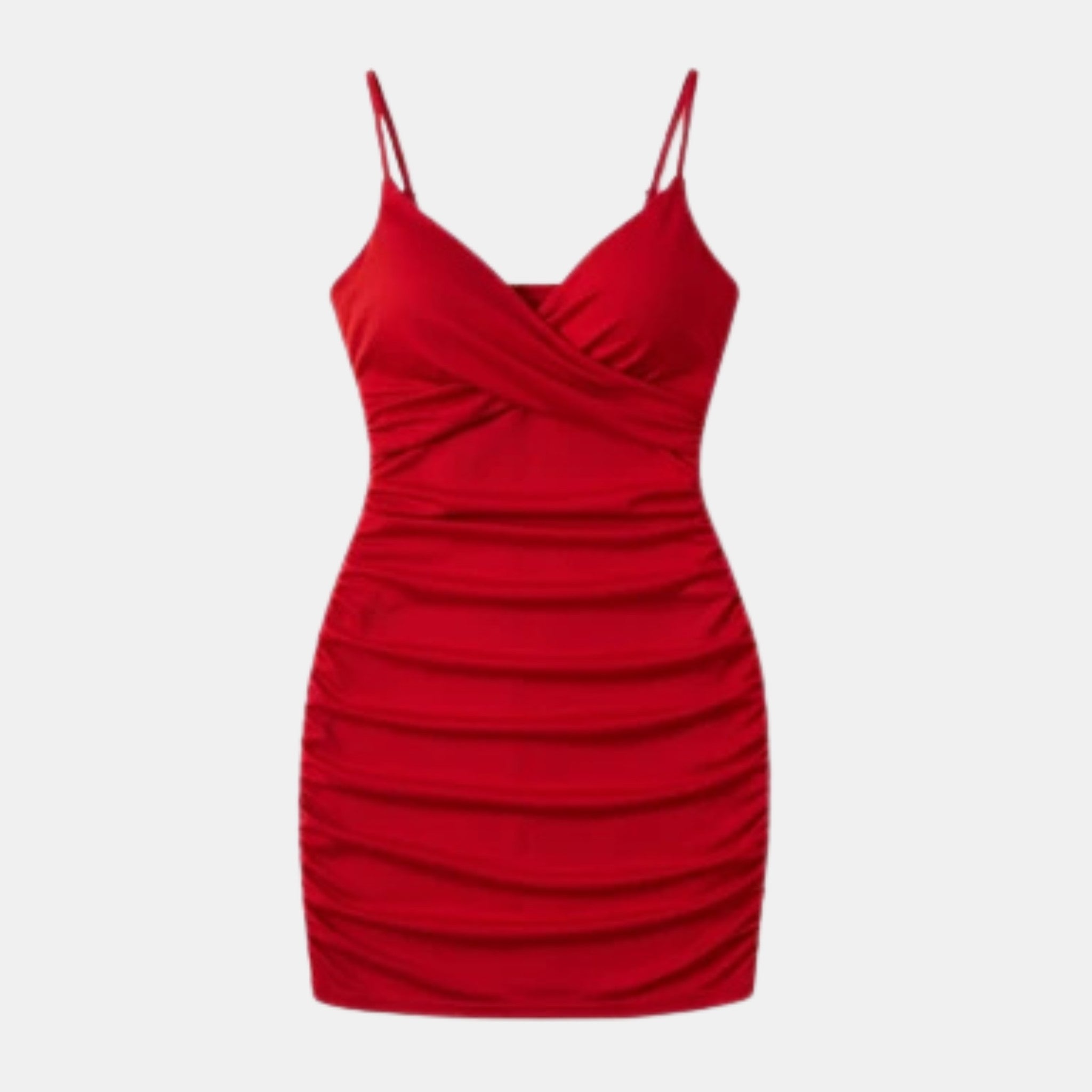 Women’s V-Neck Bodycon Mini Dress – Ruched Camisole Style