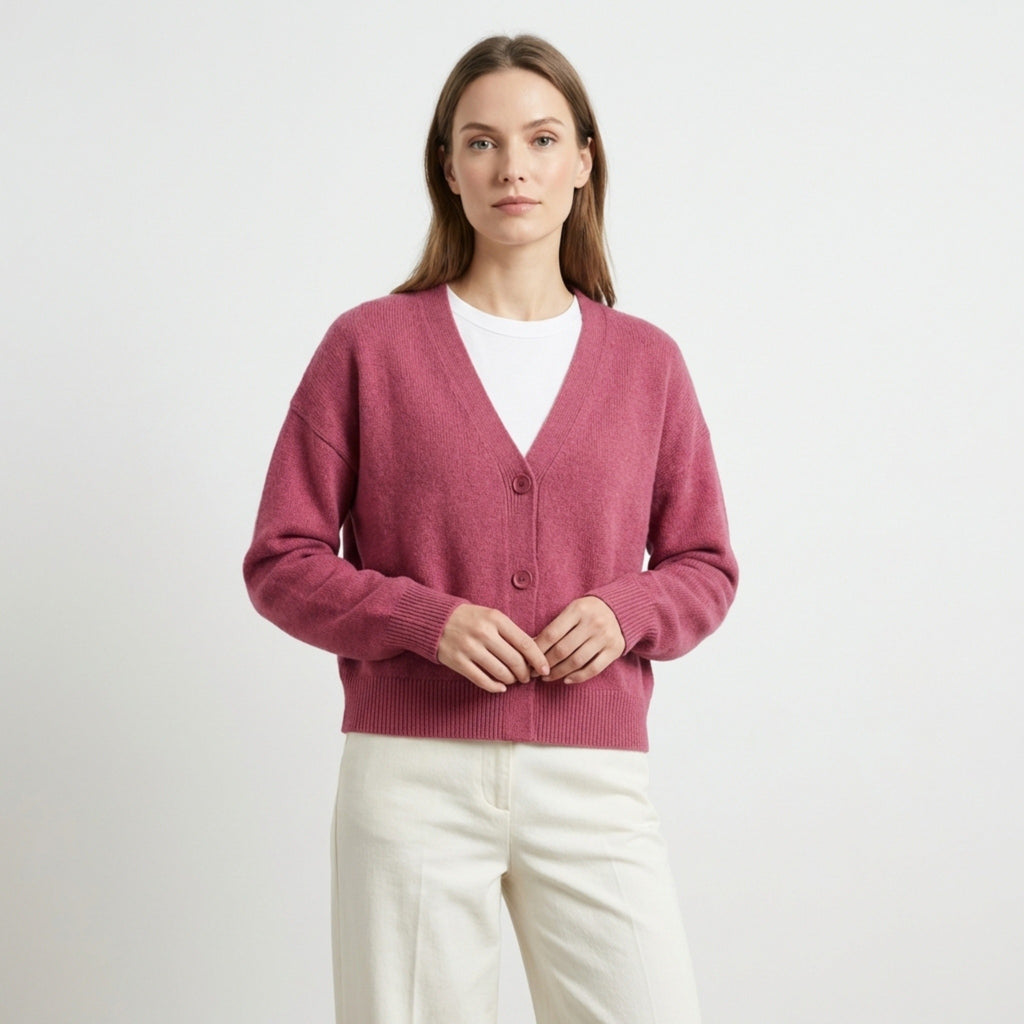 Women’s V Neck Button Cardigan – Long Sleeve Relaxed Fit