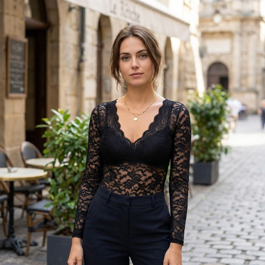 Women’s Long Sleeve V-Neck Lace Top