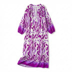 Women’s V Neck Maxi Dress – Long Sleeve Printed