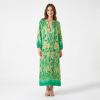 Women’s V Neck Maxi Dress – Long Sleeve Printed